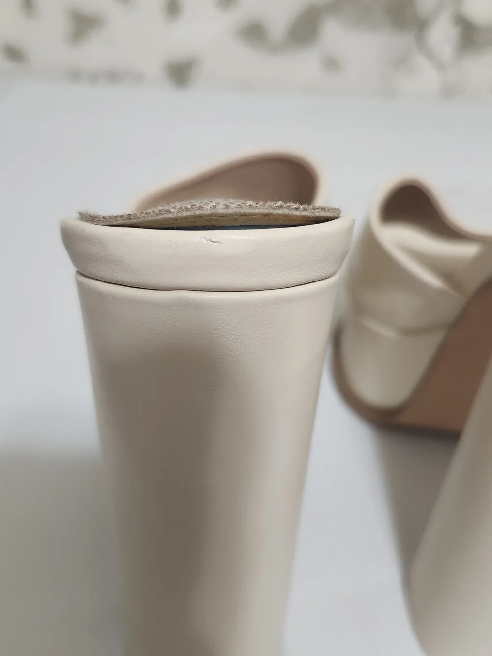 Oh Polly Beige Chunky Platform Slide Heels
